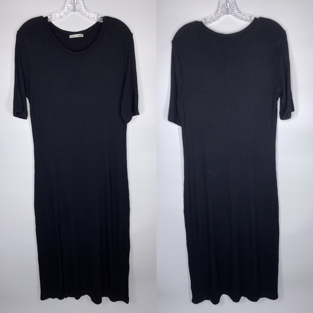 Reformation Jeans Black Olympia Short Sleeve Side Slit Dress Size XL